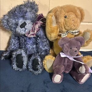 Vintage America Purple and Gold Teddy Bear Trio